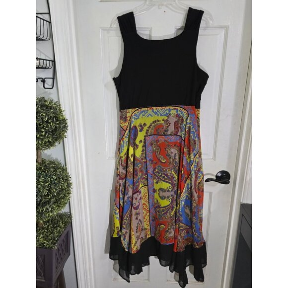 Marc Bouwer Womens Multicolor‎ Paisley Midi Dress Sleeveless Tie Front Size L - Picture 4 of 10